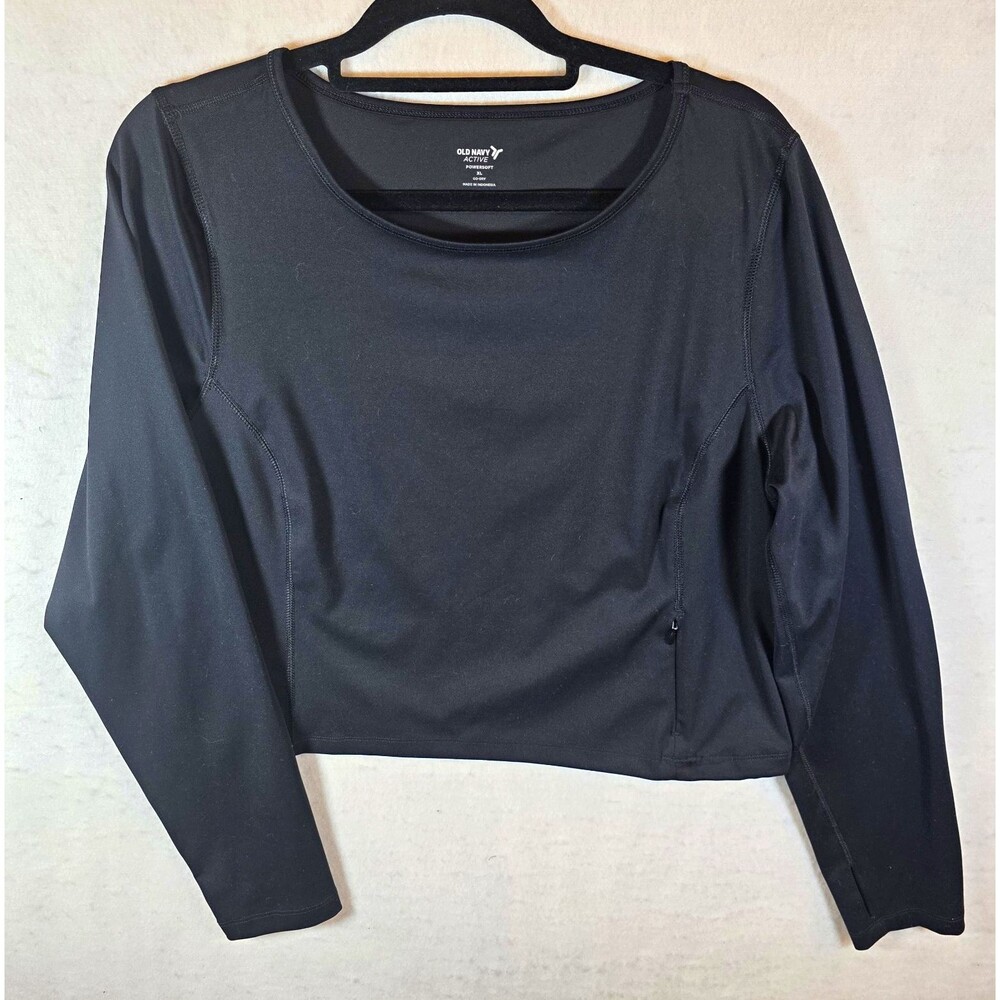 Old Navy Active Powersoft Women's XL Black Scoop Neck Cropped Stretch Tee
